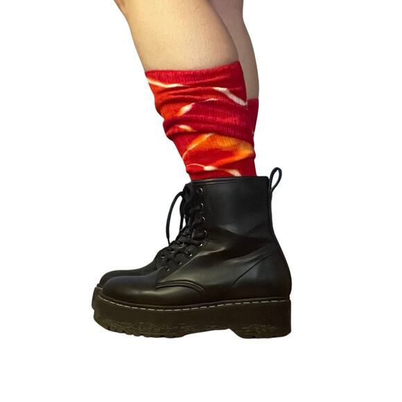 Ice Dyed Bamboo Socks - Tie Dye Stockings - Red Yellow Orange (One Size) - Picture 6 of 8